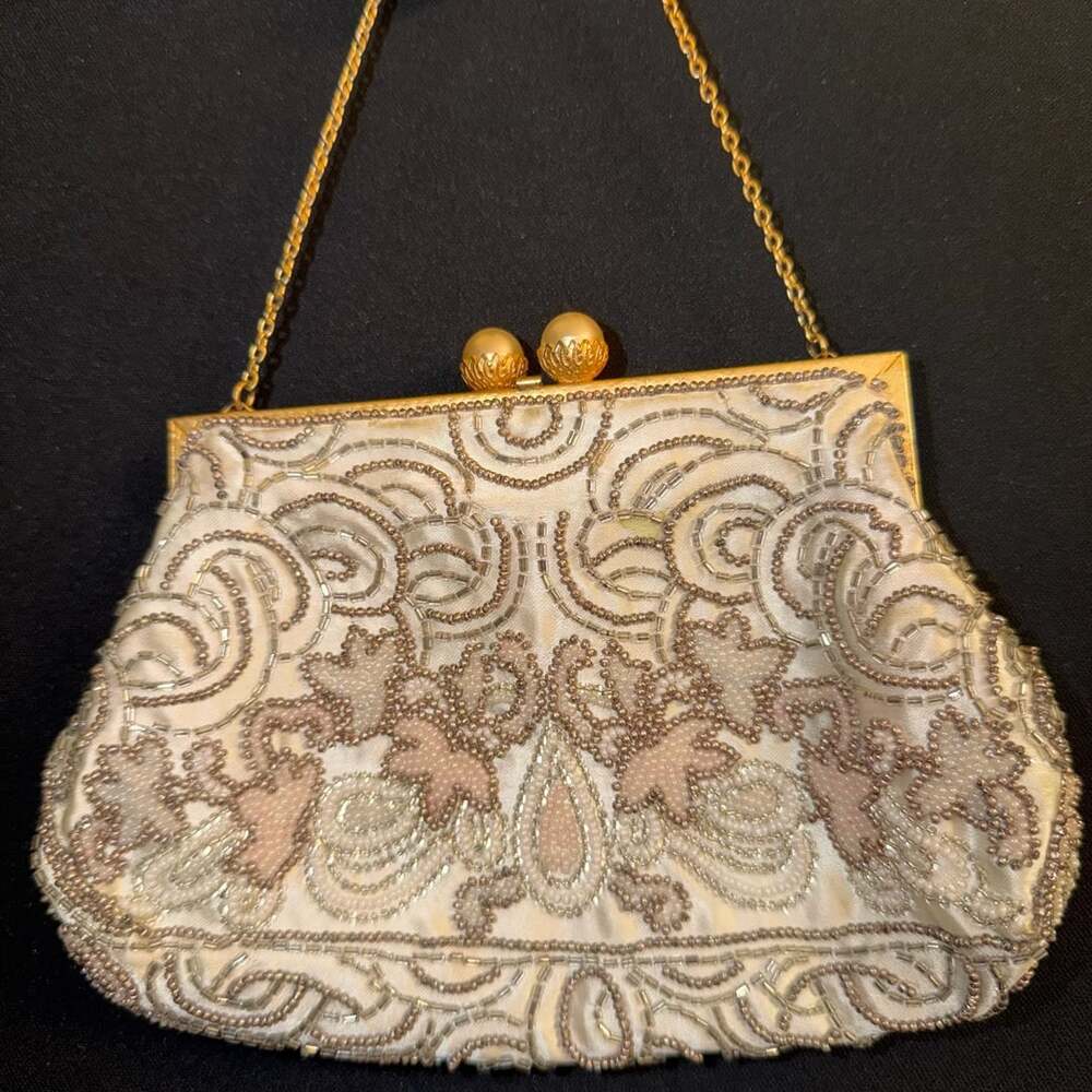 Dayton's Beaded Evening Bag Clutch Purse with Chain Strap and Pearl Clasp